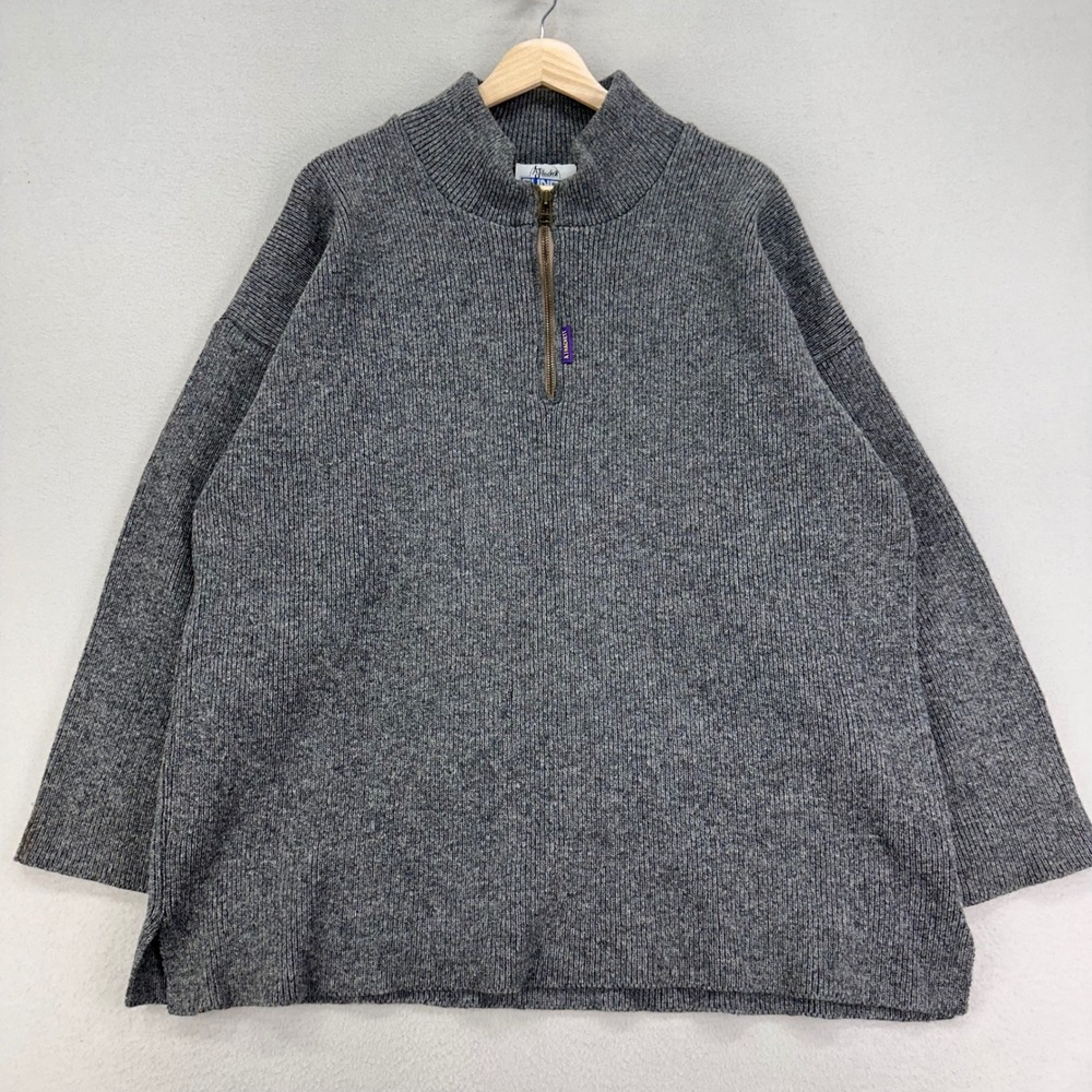 VTG AJ Hackett Bungy Wool Sweater Mens M Gray Quarter Zip Made in New‎ Zealand